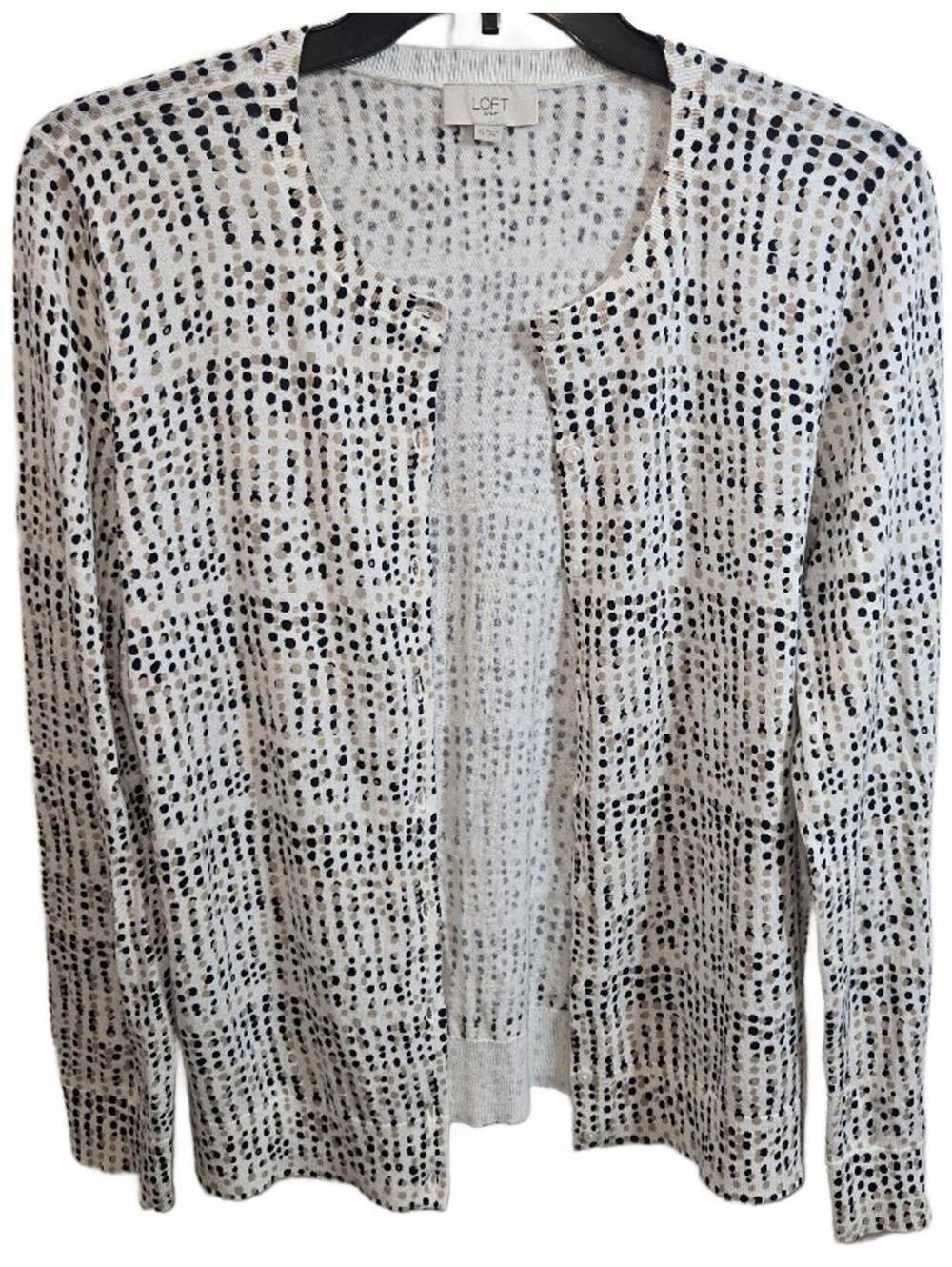 Loft Long Sleeve Button-Up with Abstract Dot Pattern Size XL